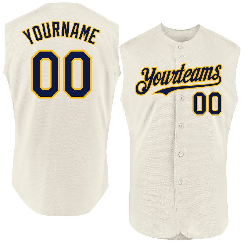 Baseball Jersey For National League Teams-Custom Cream Navy-Gold Authentic Sleeveless Baseball Jersey