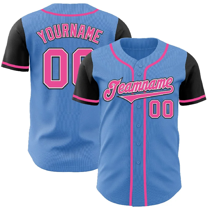 Custom Baseball Jersey For Event Promotions-Custom Powder Blue Pink-Black Authentic Two Tone Baseball Jersey