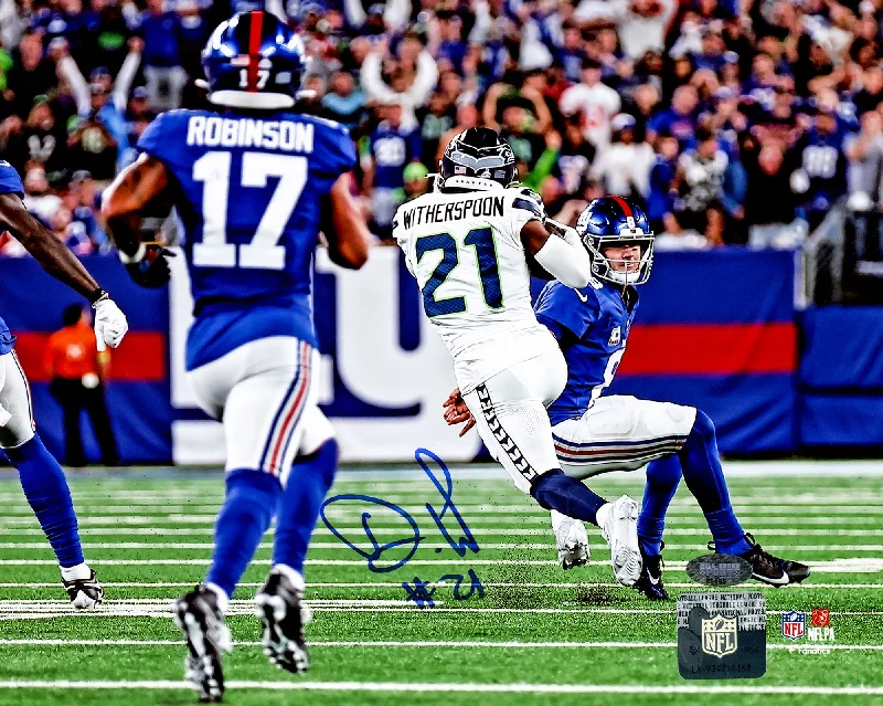 Rugby Helmet For Tournament Winners-Devon Witherspoon Autographed 8x10 Photo Seattle Seahawks Pick 6 Interception MCS Holo