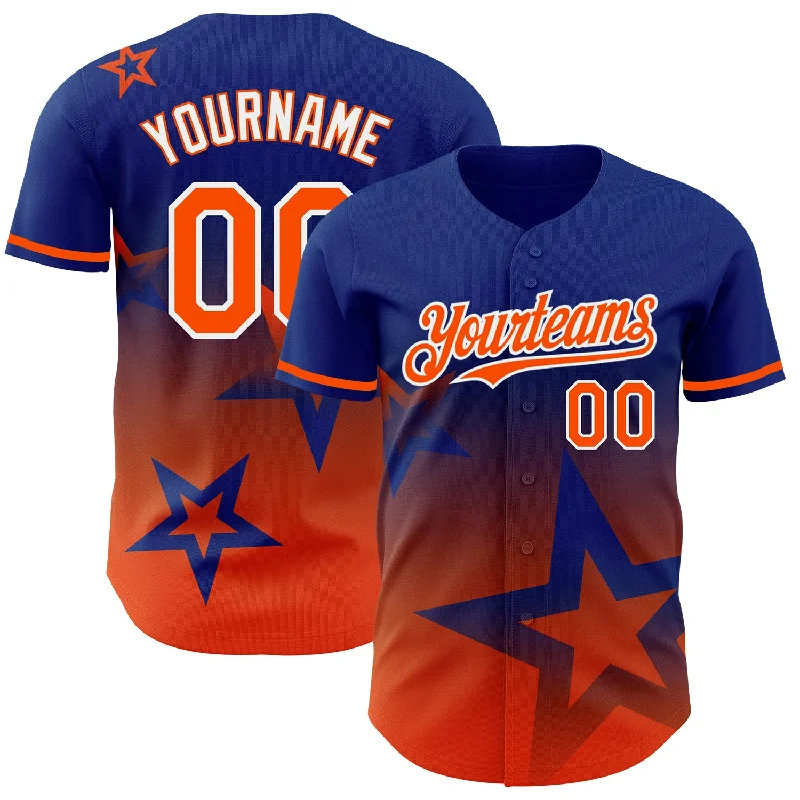 Custom Baseball Jersey For Exclusive League Events-Custom Royal Orange-White 3D Pattern Design Gradient Style Twinkle Star Authentic Baseball Jersey