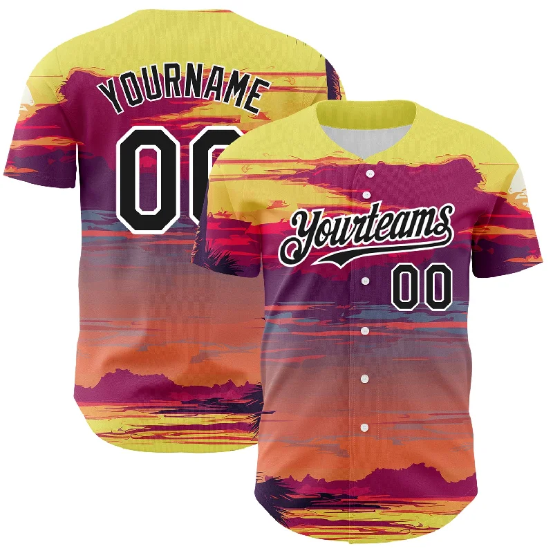 Personalized Baseball Jersey For Fan Support-Custom Yellow Black-White 3D Pattern Design Beach Hawaii Palm Trees Authentic Baseball Jersey