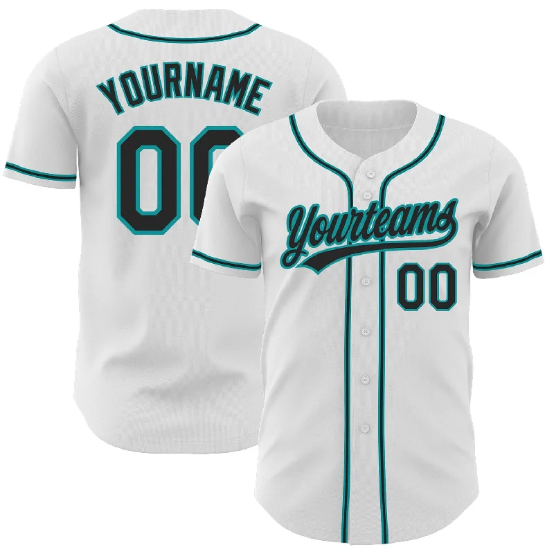 Baseball Jersey For Event Recognition-Custom White Black-Teal Authentic Baseball Jersey