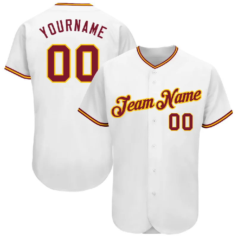 Personalized Baseball Jersey For Team Achievements-Custom White Crimson-Gold Authentic Baseball Jersey