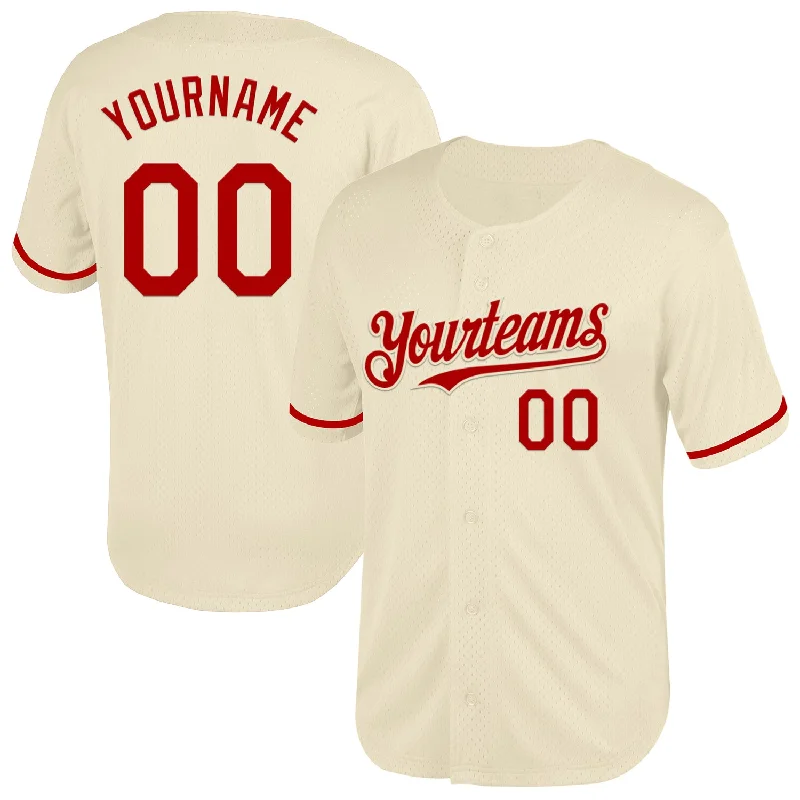 Personalized Baseball Jersey For Group Orders-Custom Cream Red Mesh Authentic Throwback Baseball Jersey