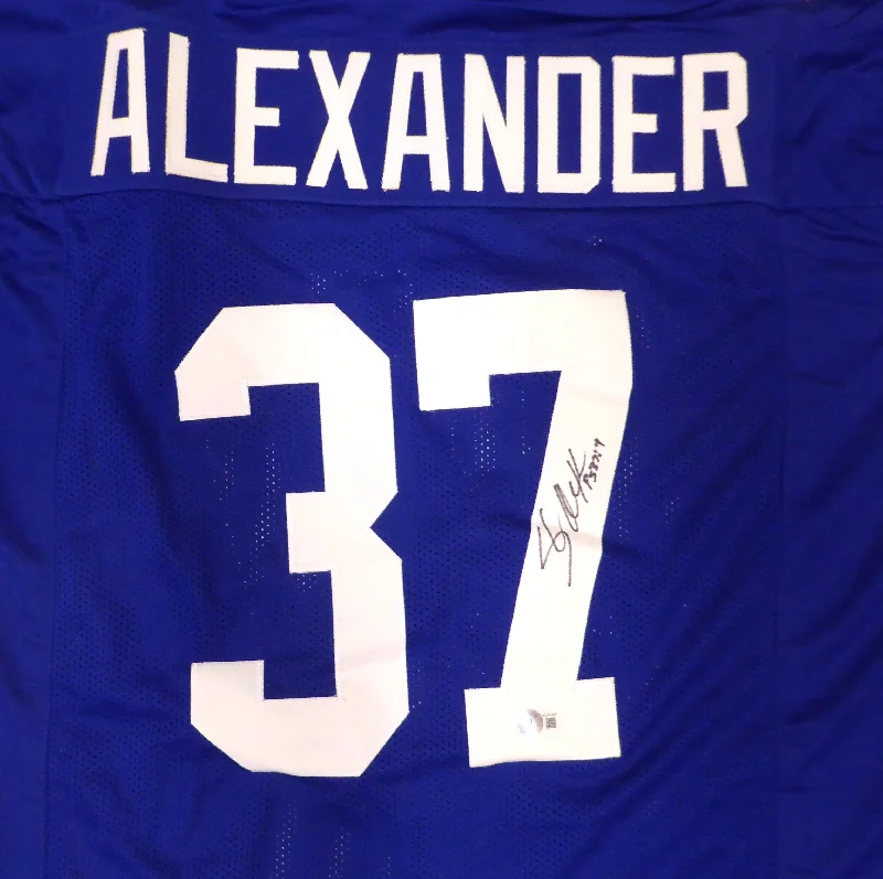 Custom Rugby Helmet For Event Gifting-Seattle Seahawks Shaun Alexander Autographed Blue Jersey Beckett BAS QR #WL02356