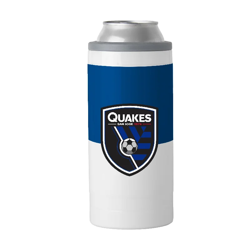 Personalized Team Mug For Team Milestones-San Jose Earthquakes 12oz Colorblock Slim Can Coolie