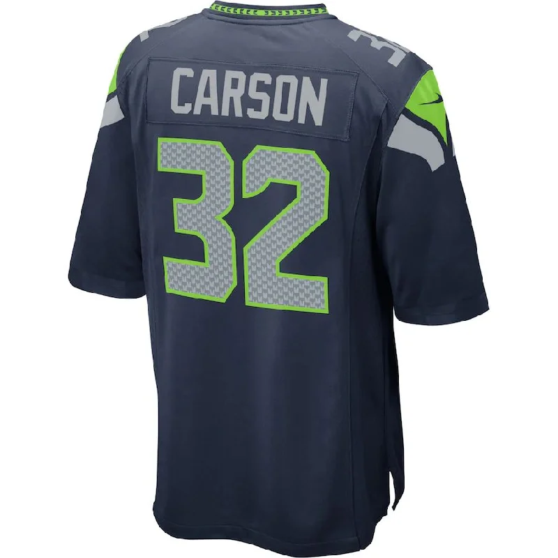 Custom Rugby Jersey For Team Sponsorship-S.Seahawks #32 Chris Carson Navy Game Player Jersey Stitched American Football Jerseys