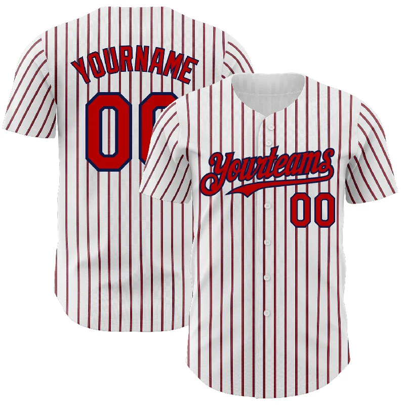 Personalized Baseball Jersey For Sporting Goods-Custom White (Navy Red Pinstripe) Red-Navy Authentic Baseball Jersey