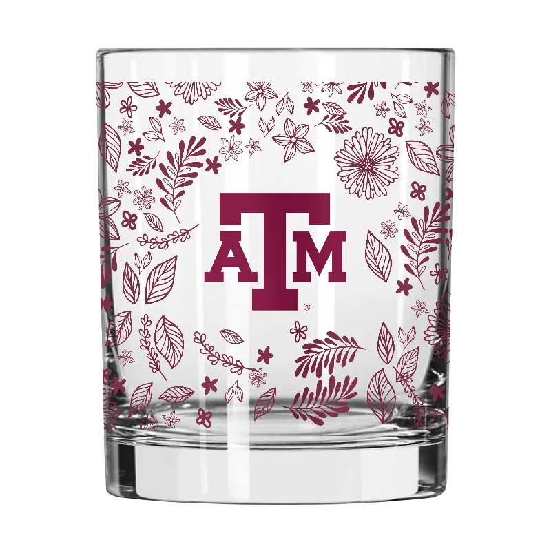 Custom Team Mug For Sporting Events-Texas A&M 14oz Botanical Rocks Glass