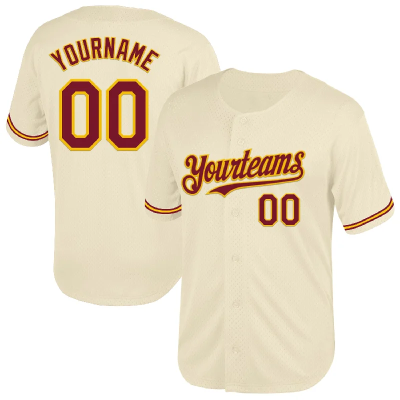 Custom Baseball Jersey For Baseball Fans Clubs-Custom Cream Crimson-Yellow Mesh Authentic Throwback Baseball Jersey