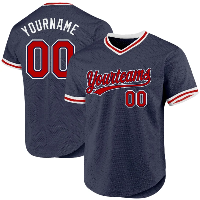 Custom Baseball Jersey For Game Day-Custom Navy Red-White Authentic Throwback Baseball Jersey