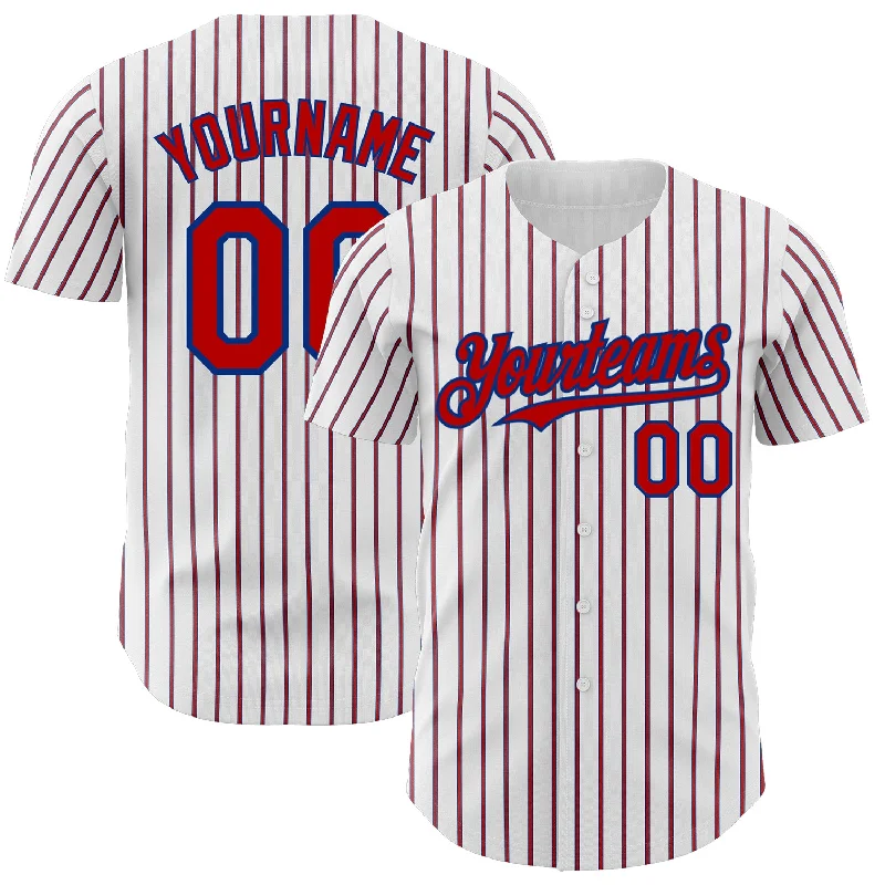 Custom Baseball Jersey For Group Fundraising Orders-Custom White (Royal Red Pinstripe) Red-Royal Authentic Baseball Jersey