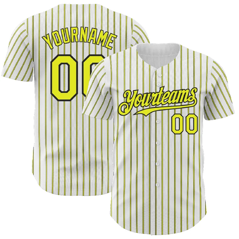 Personalized Baseball Jersey For Adults-Custom White (Black Neon Yellow Pinstripe) Silver-Black Authentic Baseball Jersey