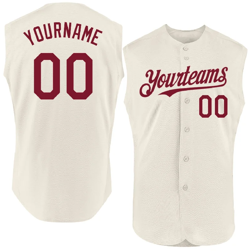 Custom Baseball Jersey For Summer Camps-Custom Cream Crimson Authentic Sleeveless Baseball Jersey