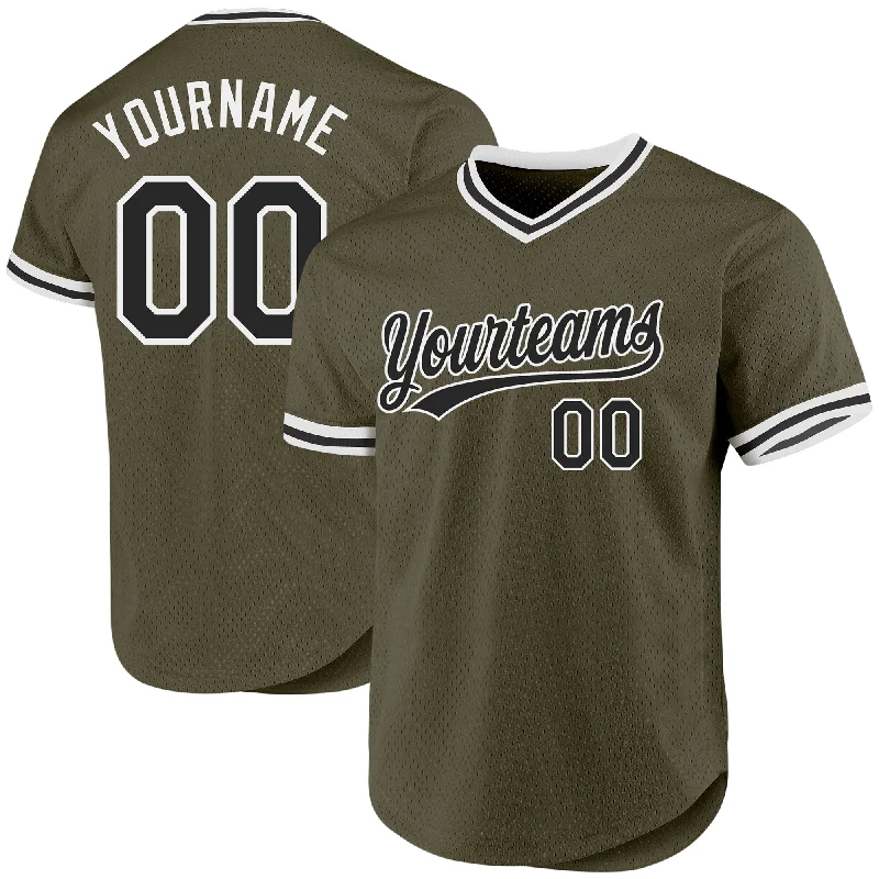 Custom Baseball Jersey For Fan Groups-Custom Olive Black-White Authentic Throwback Salute To Service Baseball Jersey