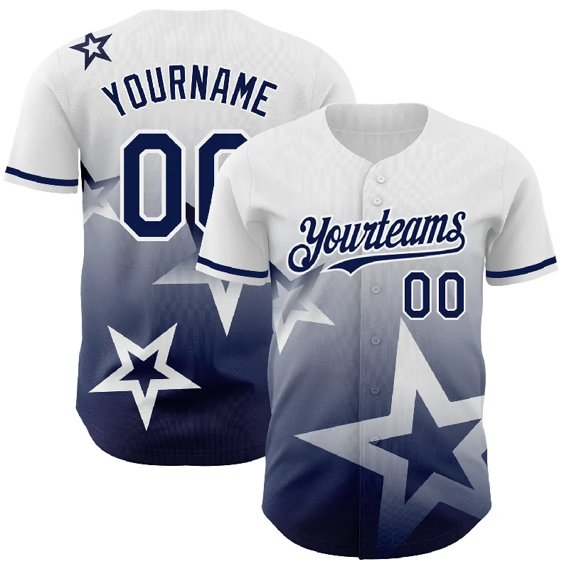 Baseball Jersey With Custom Artwork & Design-Custom White Navy 3D Pattern Design Gradient Style Twinkle Star Authentic Baseball Jersey