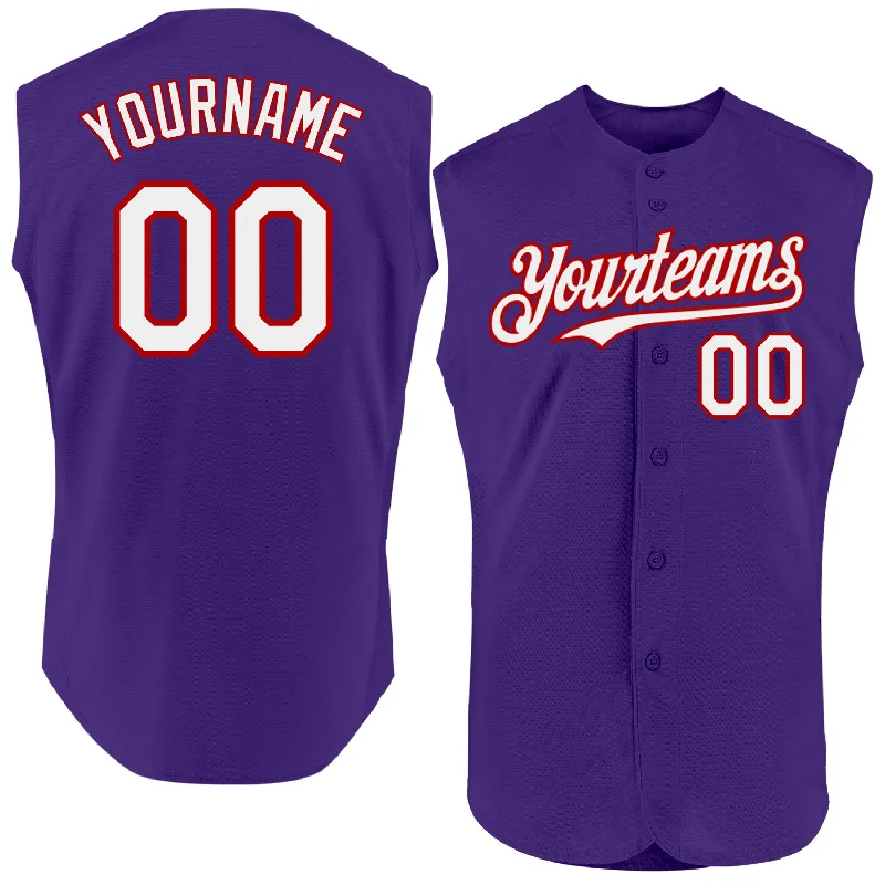 Personalized Baseball Jersey For Team-Custom Purple White-Red Authentic Sleeveless Baseball Jersey