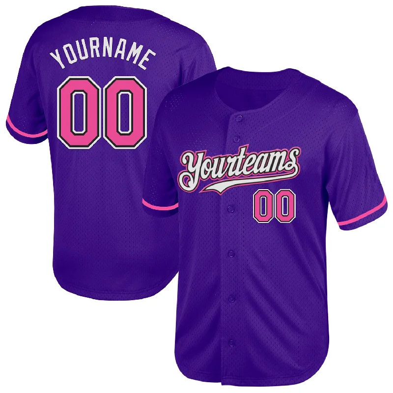 Baseball Jersey With Signature Player Designs-Custom Purple Pink-Black Mesh Authentic Throwback Baseball Jersey