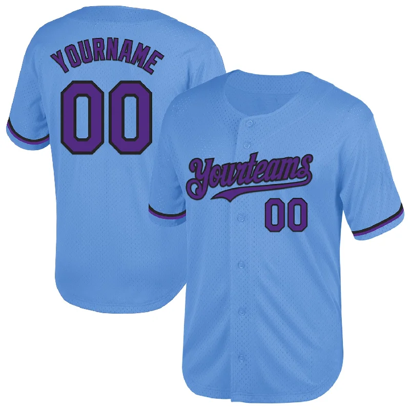 Personalized Baseball Jersey For Player Celebrations-Custom Light Blue Purple-Black Mesh Authentic Throwback Baseball Jersey