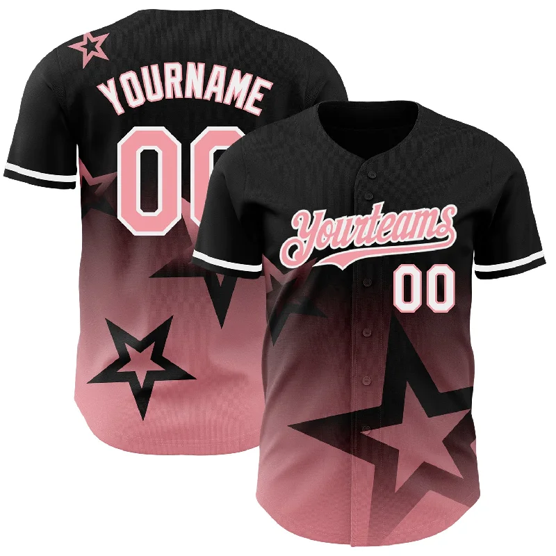 Baseball Jersey With Motivational Quotes-Custom Black Medium Pink-White 3D Pattern Design Gradient Style Twinkle Star Authentic Baseball Jersey