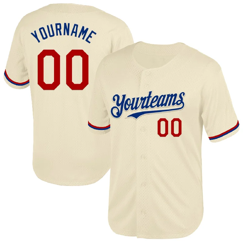 Customizable Baseball Jersey-Custom Cream Red-Royal Mesh Authentic Throwback Baseball Jersey