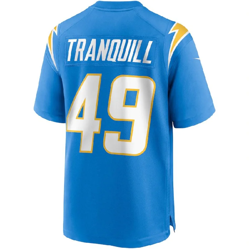 Custom Rugby Jersey For Official League Apparel-LA.Chargers #49 Drue Tranquill Powder Blue Game Jersey Stitched American Football Jerseys