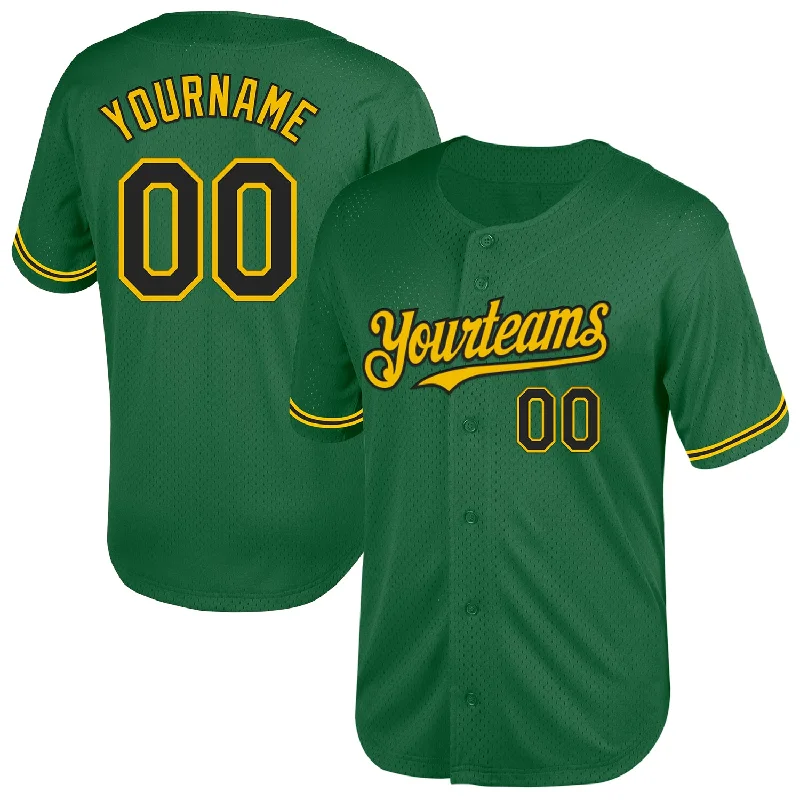 Personalized Baseball Jersey For Team Collaboration-Custom Kelly Green Black-Yellow Mesh Authentic Throwback Baseball Jersey