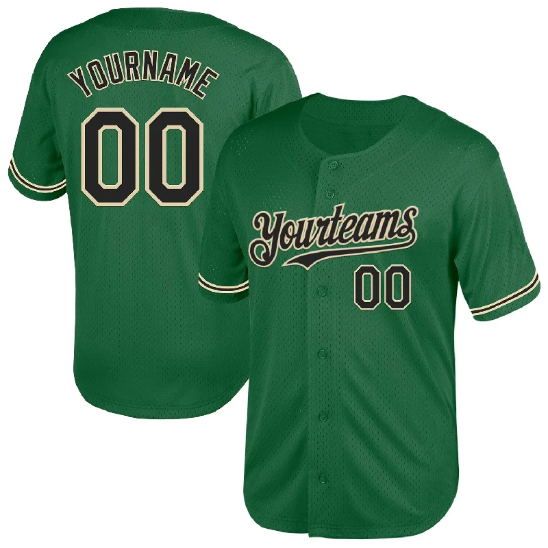 Personalized Baseball Jersey For Limited Edition Fans-Custom Kelly Green Black-City Cream Mesh Authentic Throwback Baseball Jersey