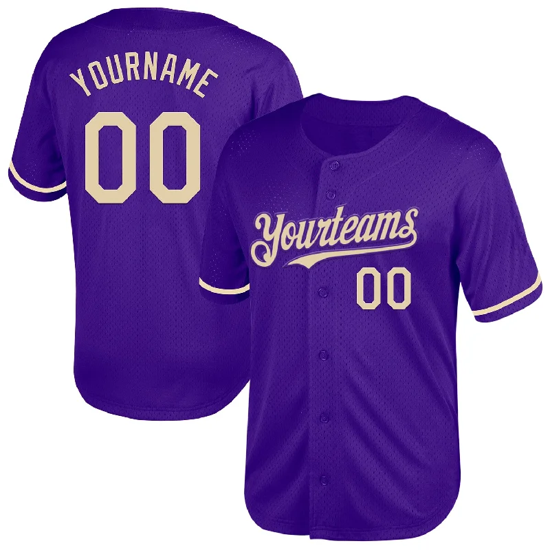 Custom Baseball Jersey For Sports Fans-Custom Purple Cream Mesh Authentic Throwback Baseball Jersey