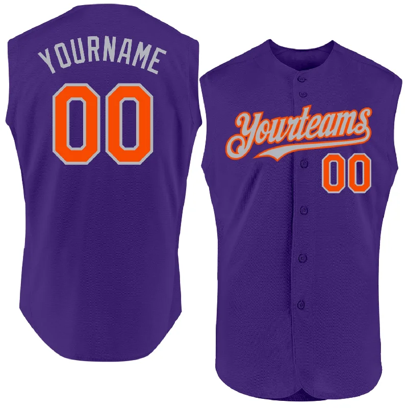 Personalized Baseball Jersey-Custom Purple Orange-Gray Authentic Sleeveless Baseball Jersey