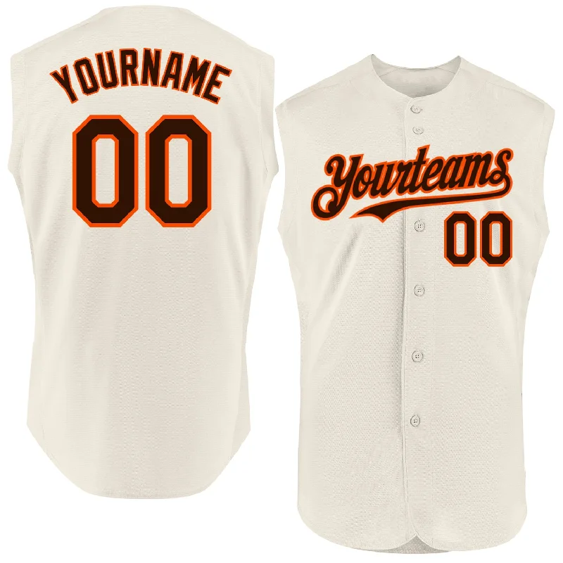 Personalized Baseball Jersey For Local Supporters-Custom Cream Brown-Orange Authentic Sleeveless Baseball Jersey