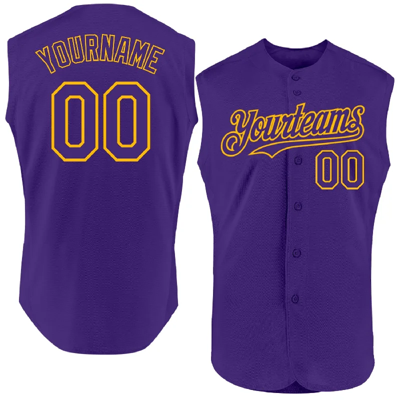 Personalized Baseball Jersey For Adult Teams-Custom Purple Gold Authentic Sleeveless Baseball Jersey