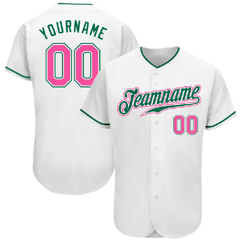 Personalized Baseball Jersey For Special Occasion Gifts-Custom White Pink-Kelly Green Authentic Baseball Jersey