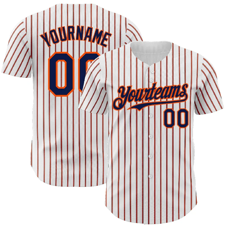 Custom Baseball Jersey For Sporting Achievements-Custom White (Navy Orange Pinstripe) Navy-Orange Authentic Baseball Jersey