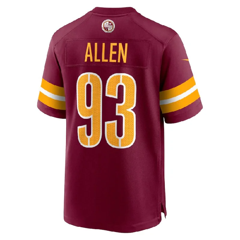 Custom Rugby Jersey For Player Celebrations-W.Commanders #93 Jonathan Allen Burgundy Game Jersey Stitched American Football Jerseys