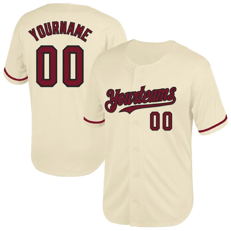 Personalized Baseball Jersey For Fan Clubs-Custom Cream Crimson-Black Mesh Authentic Throwback Baseball Jersey