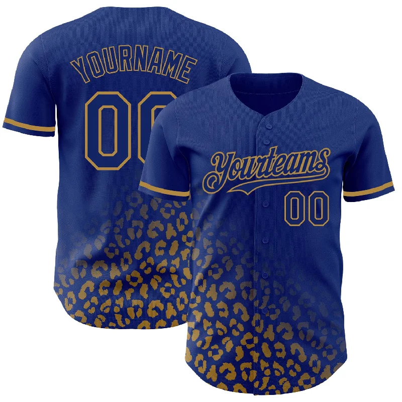 Personalized Baseball Jersey For Local Supporters-Custom Royal Old Gold 3D Pattern Design Leopard Print Fade Fashion Authentic Baseball Jersey