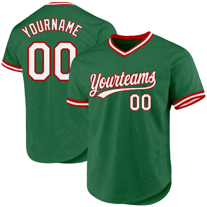 Baseball Jersey With Unique Design-Custom Kelly Green White-Red Authentic Throwback Baseball Jersey