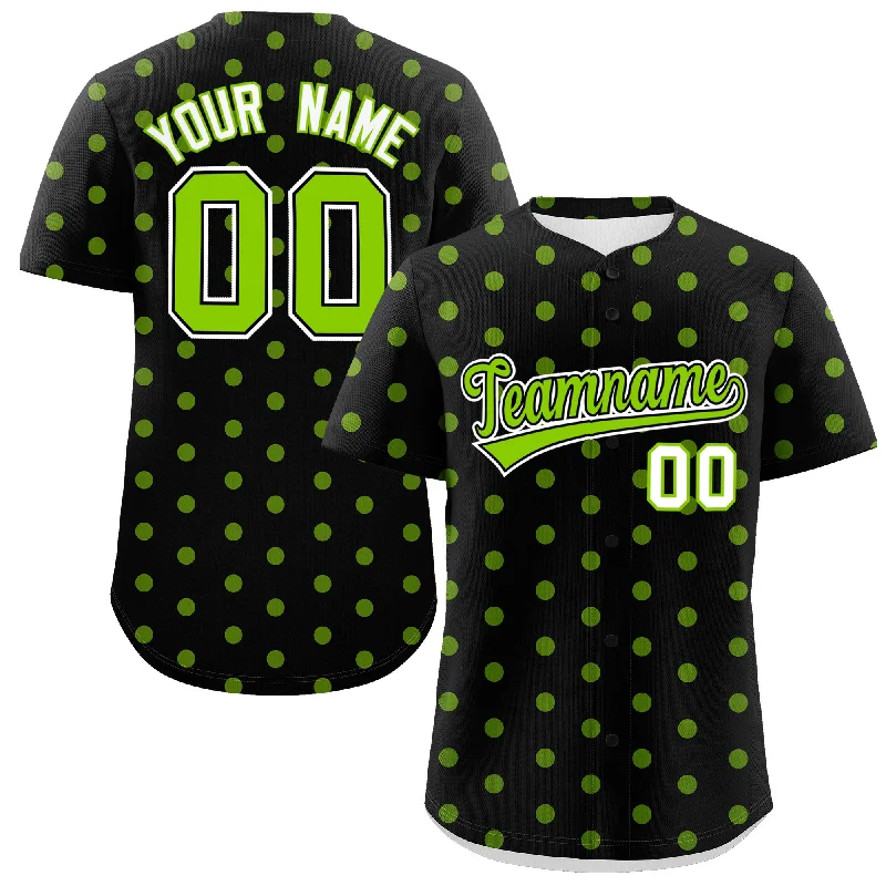 Baseball Jersey With Player Portrait-Custom Black Neon Green Personalized Polka Dot Graffiti Pattern Authentic Baseball Jersey