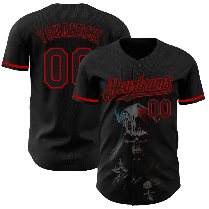 Personalized Baseball Jersey For Player Milestone Gifts-Custom Black Red 3D Skull Fashion Authentic Baseball Jersey