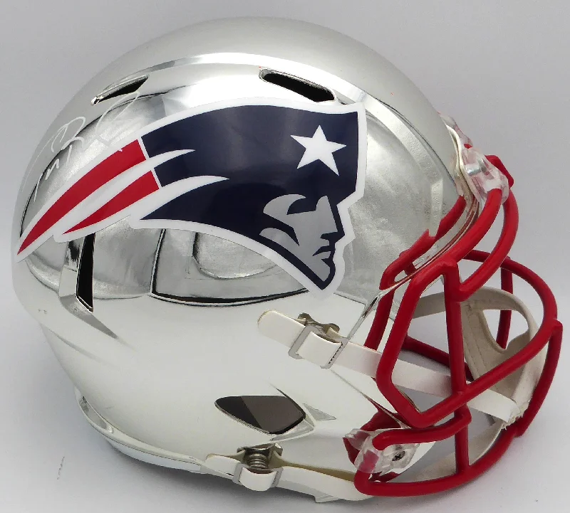 Rugby Helmet For Professional Rugby Leagues-Tom Brady Autographed Chrome Silver Full Size Replica Helmet New England Patriots TriStar Holo #1901988