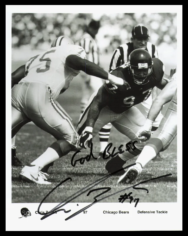 Personalized Rugby Helmet For School Events-Chris Zorich Autographed 8x10 Photo Chicago Bears "God Bless"