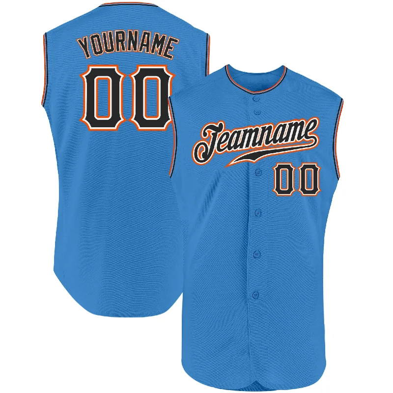 Personalized Baseball Jersey For Baseball Fans-Custom Powder Blue Black-Orange Authentic Sleeveless Baseball Jersey