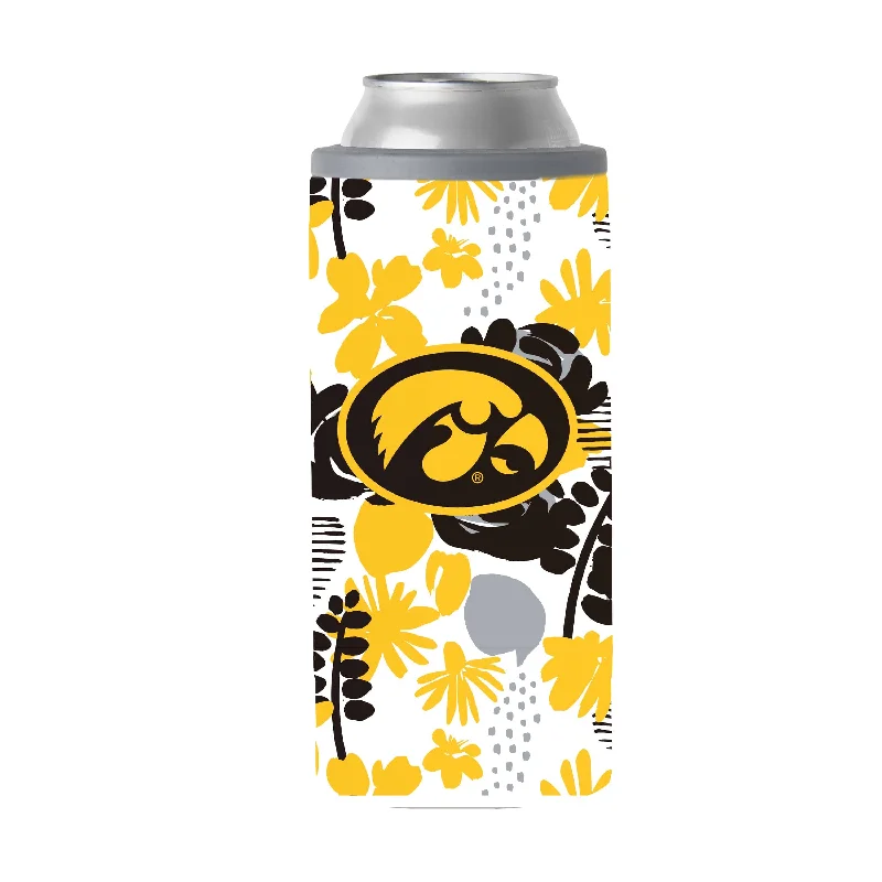 Personalized Team Mug For Social Events-Iowa 12oz Floral Slim Can Coolie