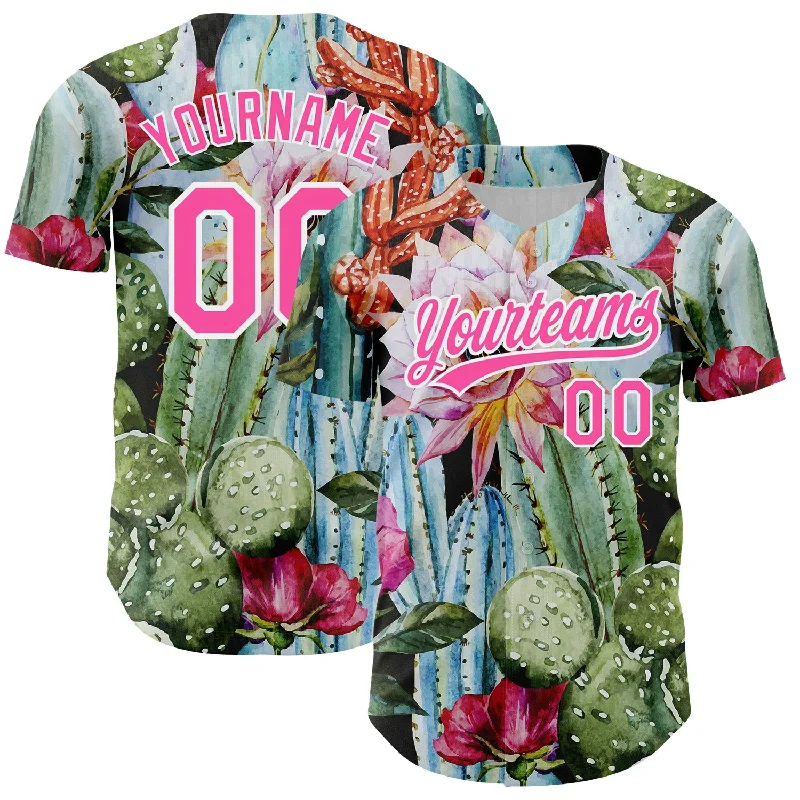 Personalized Baseball Jersey For Fan Clubs-Custom Green Pink-White 3D Pattern Design Cactus Festival Authentic Baseball Jersey