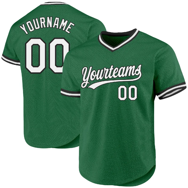 Personalized Baseball Jersey For Men-Custom Kelly Green White-Black Authentic Throwback Baseball Jersey