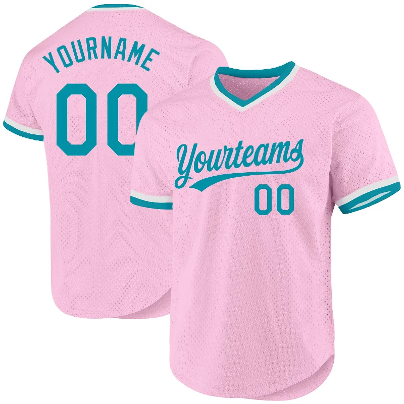 Personalized Baseball Jersey For Player Pride-Custom Light Pink Teal-White Authentic Throwback Baseball Jersey