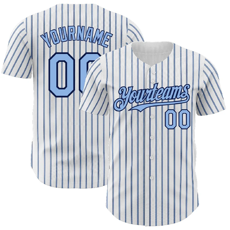 Custom Baseball Jersey For Baseball Fans Clubs-Custom White (Navy Light Blue Pinstripe) Light Blue-Navy Authentic Baseball Jersey