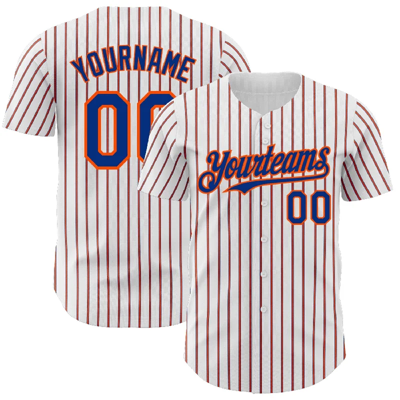 Baseball Jersey For Youth Team Participation-Custom White (Royal Orange Pinstripe) Orange-Royal Authentic Baseball Jersey