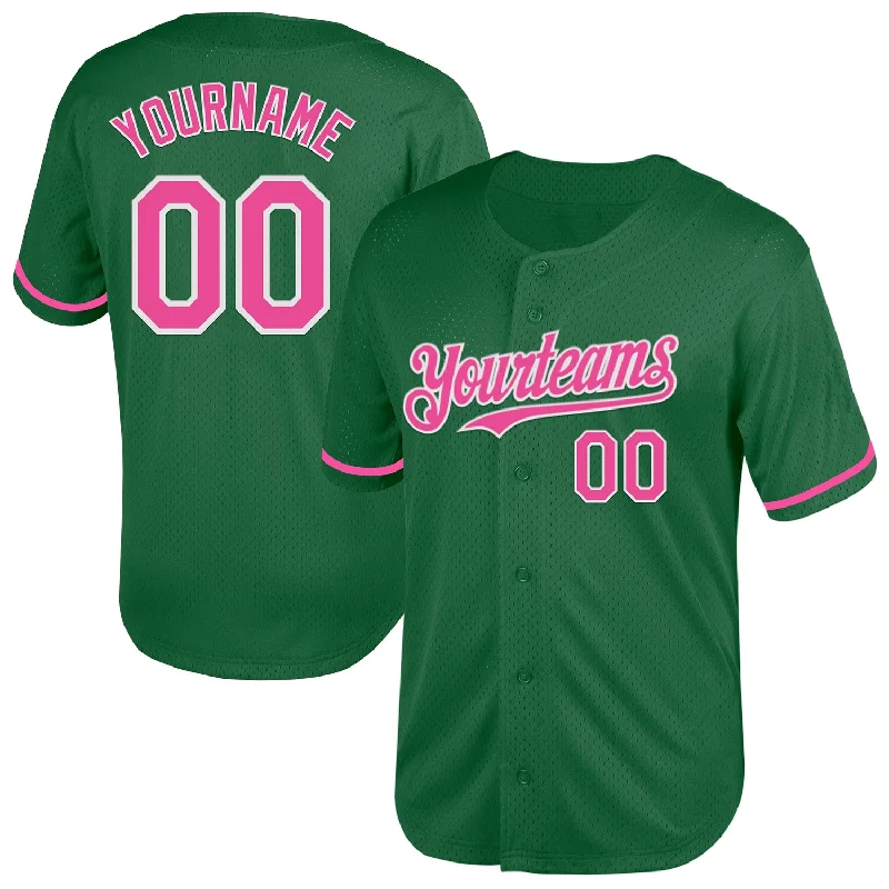 Personalized Baseball Jersey For Team-Custom Kelly Green Pink-White Mesh Authentic Throwback Baseball Jersey